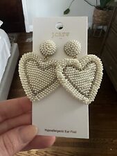 $50 NWT J.Crew Beaded Heart White Pearl Earrings