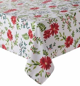 Food Network Holiday Poinsettia Microfiber Tablecloth Table Cloth 60X84 Oblong - Picture 1 of 1