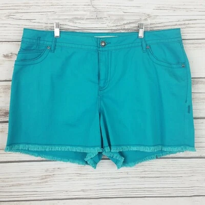 Fashion Bug Womens Shorts Sz 20W Turquoise Stretch Raw Hem Flat Front 5 Pockets - Image 1 of 4