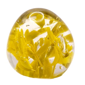  YELLOW ABSTRACT Design Clear Glass Desktop Paperweight Collectible India - Picture 1 of 22