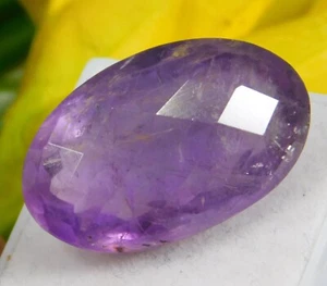 Natural 31.10 Ct Purple Amethyst Oval Checker Cut "Certified" Loose Gemstone - Picture 1 of 4