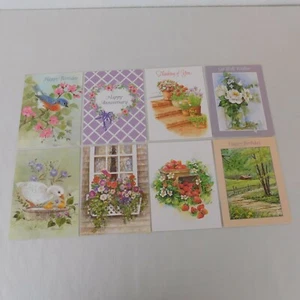 Mixed Lot of 8 Greeting Cards Birthday Anniversary Flowers Birds Strawberries - Picture 1 of 10