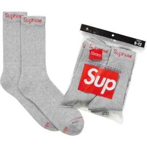 SUPREME X Hanes GREY Crew Socks (SINGLES) ONE PAIR / 100% AUTHENTIC BRAND NEW - Picture 1 of 4