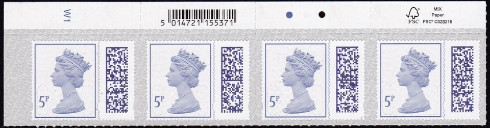 QE2 - 2022  MNH 5p  with  W1 & Bar Code  - Overlay  M22L & MAIL - Image 1 of 1