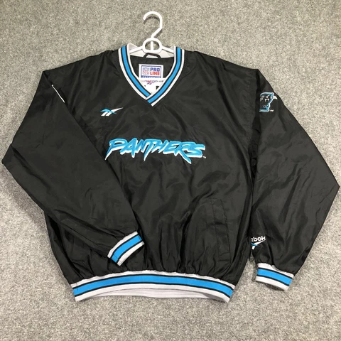 Vintage 90s Proline Reebok Mens M NFL Carolina Panthers V-Neck Pullover Jacket Cover