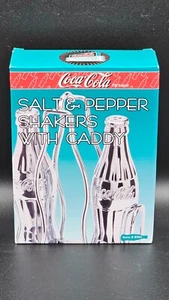 COCA COLA SALT & PEPPER SHAKERS With CADDY Chrome - Picture 1 of 3