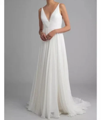 Jenny Yoo Monica Wedding Dress 12 Pearl Silk Chiffon Flutter Sleeves $2,400 - Image 1 of 4
