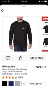 Milwaukee XL Herren Langarm Tasche T-Shirt schwarz strapazierfähig Baumwolle/Polyester - Bild 1 von 4