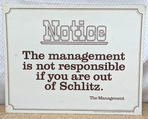 Letrero de cartón Schlitz ATICE 1970 14x11" La dirección no se hace responsable... - Imagen 1 de 2