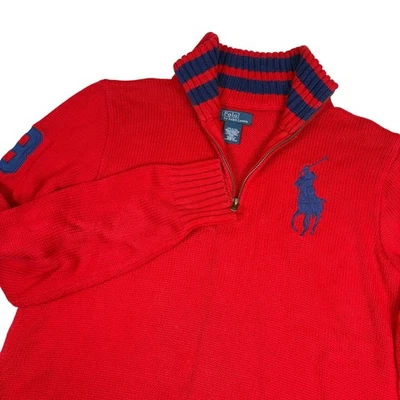 Polo Ralph Lauren Boys Red Quarter Zip Pullover Sweater Large Pony Logo 14/16 - Image 1 of 4