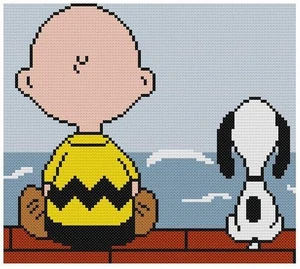 CROSS STITCH+ CRAFT PATTERN Peanuts Charlie Brown Snoopy Dog Dock Pier Ocean Bay - Picture 1 of 20