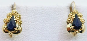 Vintage 18K Gelbgold dunkler Saphir oder schwarzer Onyx Ohrringe 1,14 Gramm - Bild 1 von 9