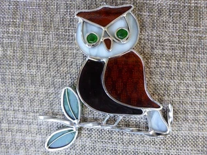 Großer Vintage 90er Jahre Eule Sonnenfänger Fensterdeko Buntglas Stil - Bild 1 von 2