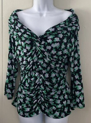 Top Jersey Diane von Furstenberg Greg Hombro Descubierto Acanalado Pequeño Punto Flor Talla L Foto 1 de 4