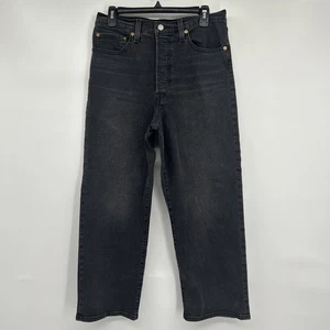 Pantalones de mezclilla Levis para mujer talla 30 negros ribcage tobillo recto tiro alto elásticos modernos - Imagen 1 de 12
