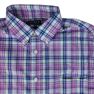 Lauren Ralph Lauren Black Label Dress Shirt Mens 16 - 34/35 L Plaid Purple LS - Picture 1 of 8