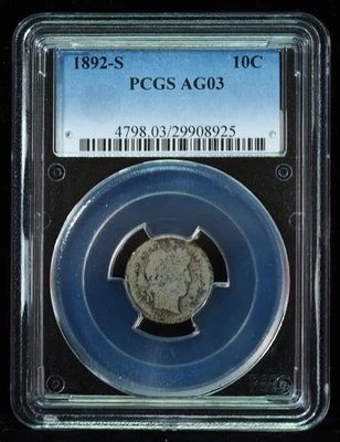1892-S Barber Dime PCGS AG03 - Image 1 of 3