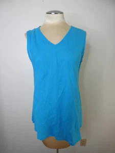 Match Point USA Damen S 100% Leinen Blau Tank Top Ärmellos V-Ausschnitt Kastig - Bild 1 von 10