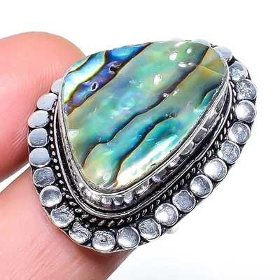 Anillo de plata de ley 925 con concha de abulón natural tamaño 7,5 R587 Foto 1 de 4