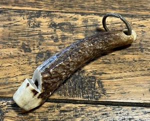Antike 90 mm Hirschhorn Geweih Horn Pistole Hundepfeife mit Holznippel - Bild 1 von 4