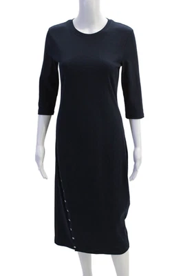 Theory Womens 3/4 Sleeve Crew Neck Ribbed Knit Midi Dress Navy Size Medium - Image 1 of 4