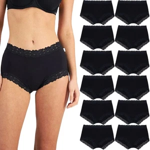 12x Jockey Parisienne Bamboo Full Brief Lace Womens Underwear Panties Black Bulk - Bild 1 von 6