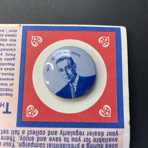 Win With Wilson Campagna del 1912 Replica Pulsante Amoco Oil Company Promo Vintage - Foto 1 di 4