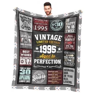 1995 Birthday Blanket - 30th Birthday Gifts for Him, Men - 60" x 50" Gray-30th - Picture 1 of 8