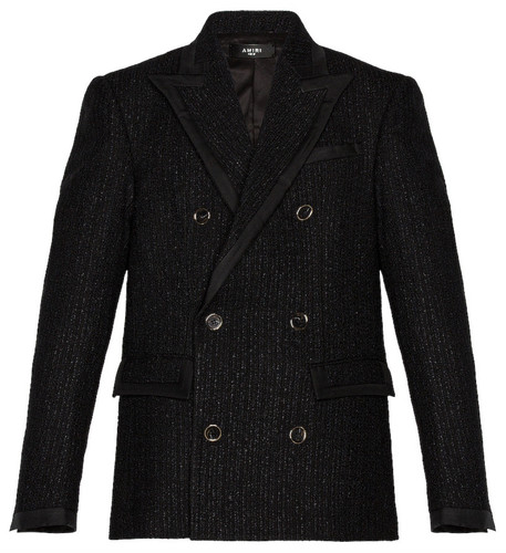Giacca blazer doppiopetto Amiri nero boucle tweed bordo seta nuovo con etichette 46 36 $3290