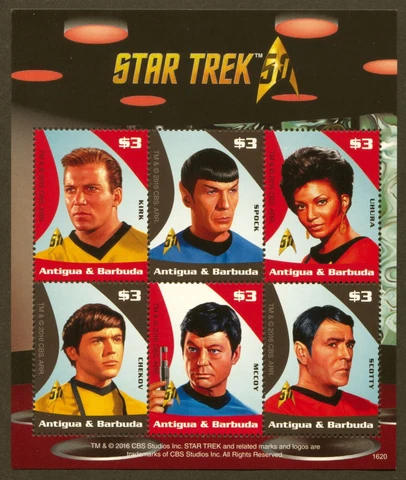 Antigua Sc# 3349-51, STAR TREK TV Series Anniv., 3 Sheets, VF MNH, SCV: $34.50 Cover