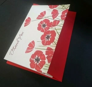 Mohnblumen Dankeskarten Notizblätter + rote Umschläge 20 Stück gefaltet A6 blanko Neu - Bild 1 von 3