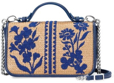 Nuevo con etiquetas Bolso de Mano Brighton Blossom Hill Garden ROXY Cuero Azul Paja $315 Foto 1 de 4