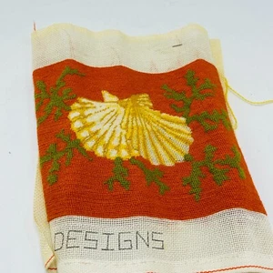 Vintage Petit Point Sea Shell punto ago non finito arancione giallo bianco 9" x 6" - Foto 1 di 9