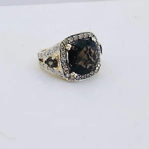 Le Vian 14K yellow gold smoky brown quartz and diamonds halo ring, size 6 - Picture 1 of 9