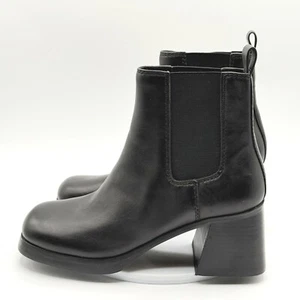 STEVE MADDEN Block Heel Boots Size 8 Womens Black Leather Square Toe - NEW - Picture 1 of 9