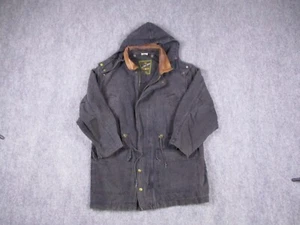 Vintage Blue Anchor Jacket Mens Large Black Leather Collar Barn Chore Coat Y2K - Picture 1 of 12