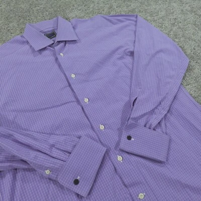 Camisa de vestir David Donahue para hombre 16 34/35 puño francés abotonada cuadros Glen Foto 1 de 4