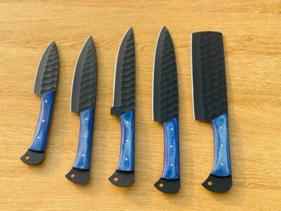 CUSTOM DAMASCUS STEEL 5 PCS forged  CHEF KNIFE SET WITH LEATHER ROLL BAG - Image 1 of 4