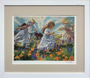 Corinne Hartley "Fun on A Hill" New Hand Signed FRAMED Art Lithograph Kids - Picture 1 of 4