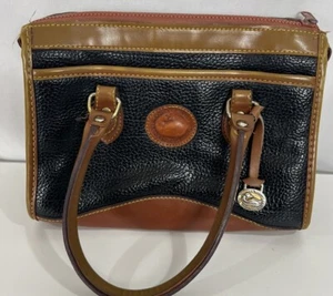 Vintage Dooney & Bourke Satchel Brown Black Pebble Leather Beautiful - Picture 1 of 8