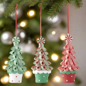 Primitive Weihnachten 5,25" rot und grün Band Süßigkeiten Baumschmuck 3 Stile - Bild 1 von 5