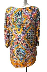 Zara SILK Shift Dress M Medium 6 8 10 Paisley Colorful 3/4 Long Sleeve Pockets - Picture 1 of 8