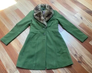 VINTAGE 90 Y2K RAMPAGE DONNA PELLICCIA SINTETICA VERDE PENNY LANE PEA CAPPOTTO GIACCA 2 BOTTONI - Foto 1 di 18