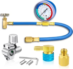 R134A Refrigerator Freon Recharge Hose Kit-R134A AC Refrigerant Charging Guage H - Picture 1 of 12