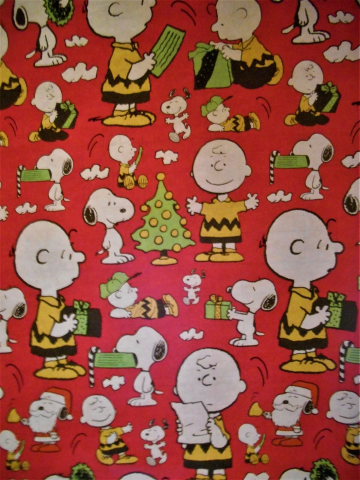 Peanuts Charlie Brown & Snoopy RED Wrapping Paper 2 Yards FOLDED Decoupage - Image 1 of 1