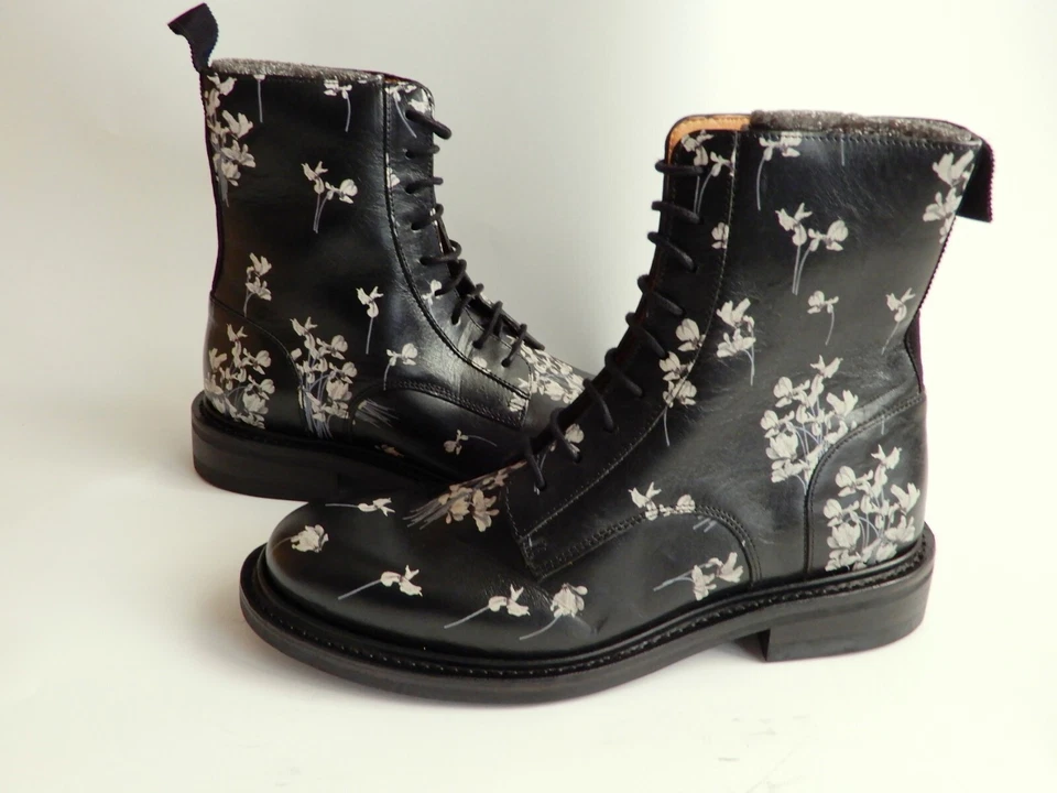 ERDEM X H&M BNWOT JENNY BIKER LEATHER BOOTS EUR-39 US-8 FLORAL BLUMIGE STIEFEL - Imagen 1 de 4