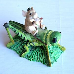 Rare Silvestri Original Charming Tails Mouse riding a Grasshopper Figurine