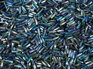 Bugle Beads Twisted 7mm Black AB 100g Glass Tube Long DIY Jewellery  - Picture 1 of 2