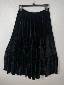 Double D Ranch Crushed Velvet Midi Maxi Stufenrock Schwarz Größe Medium - Bild 1 von 10