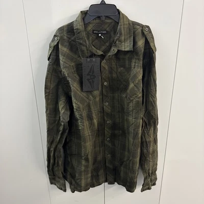 Camisa Affliction Para Hombres 2XL Verde Bolsillos a Cuadros Manga Larga Cuervo LS Militar (D2) Foto 1 de 4